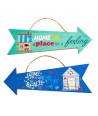 ORIGEN Home Decor - Adorno pared flechas Pack 2 Unidades Adorno Pared | Placas De Madera Azul - 10x0x30 cm