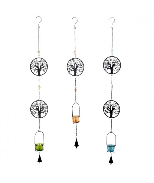 ORIGEN Home Decor - Colgante Árbol vida Pack 3 Unidades Decoracion | Jarrones Y Portavelas Negro - 105x6x13 cm