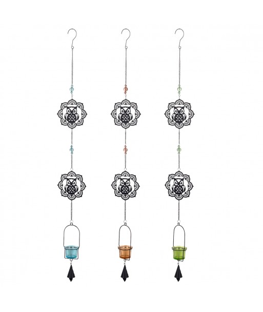 ORIGEN Home Decor - Colgante búho Pack 3 Unidades Decoracion | Colgantes Metal Negro - 105x6x12 cm