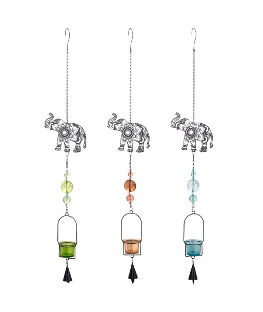 ORIGEN Home Decor - Colgante elefante Pack 3 Unidades Decoracion | Colgantes Metal Negro - 85x6x14 cm