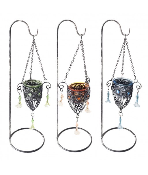 ORIGEN Home Decor - Portavelas Pack 3 Unidades Decoracion | Colgantes Metal Negro - 40x12x12 cm