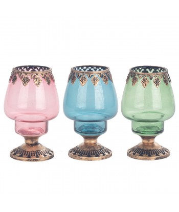 ORIGEN Home Decor - Portavelas Pack 3 Unidades Decoracion | Jarrones Y Portavelas Multicolor - 12x7x7 cm