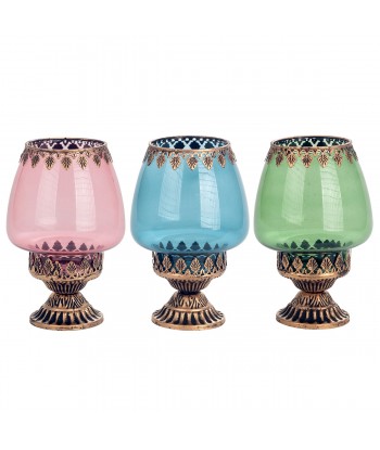 ORIGEN Home Decor - Portavelas Pack 3 Unidades Decoracion | Jarrones Y Portavelas Multicolor - 18x12x12 cm