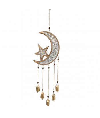ORIGEN Home Decor Adorno Movil Luna Colgantes Metal | Colgante de metal Plateado - 32x9x2cm