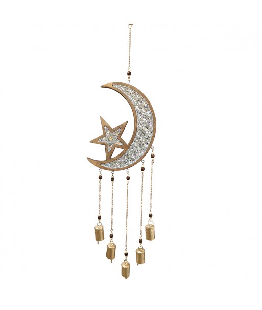 ORIGEN Home Decor Adorno Movil Luna Colgantes Metal | Colgante de metal Plateado - 32x9x2cm