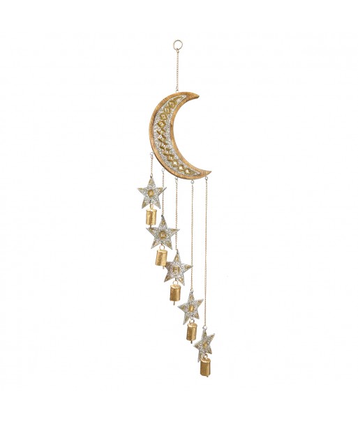 ORIGEN Home Decor Adorno Movil Luna y Estrella Colgantes Metal | Colgante de metal Marrón - 38x7x2cm