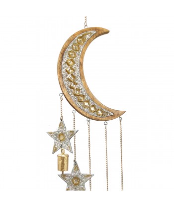 ORIGEN Home Decor Adorno Movil Luna y Estrella Colgantes Metal | Colgante de metal Marrón - 38x7x2cm