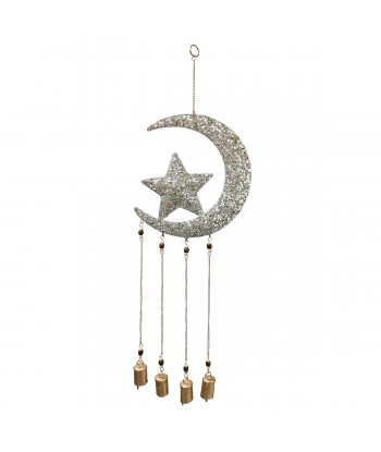 ORIGEN Home Decor Adorno Movil Luna y Estrella Colgantes Metal | Colgante de metal Plateado - 32x10x2cm