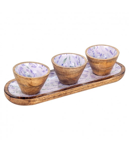 ORIGEN Home Decor Bandeja lavanda con bowls Posavasos | Bandeja Marrón - 3x38x13cm