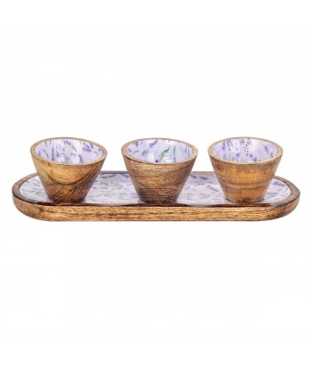 ORIGEN Home Decor Bandeja lavanda con bowls Posavasos | Bandeja Marrón - 3x38x13cm