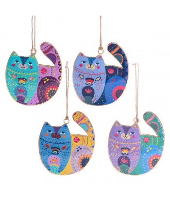 ORIGEN Home Decor Colgante gato surtido 4 U Colgantes | Colgante Multicolor - 11x9x1cm