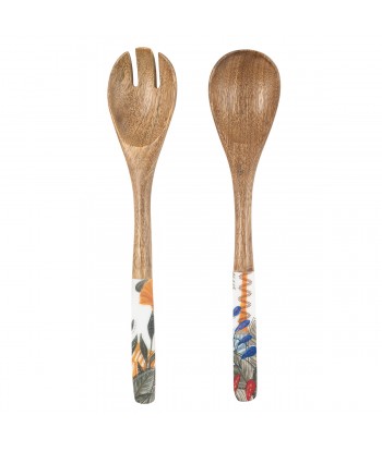 ORIGEN Home Decor Cuchara Y Tenedor Hojas 2U Marrón - Set de Cubiertos de Madera para Cocina - Diseño Tropical