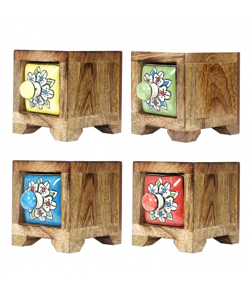 ORIGEN Home Decor Especiero 1 Cajon 4U Cajas Y Joyeros | Especiero Marrón Cuadrado - 9x8x11cm
