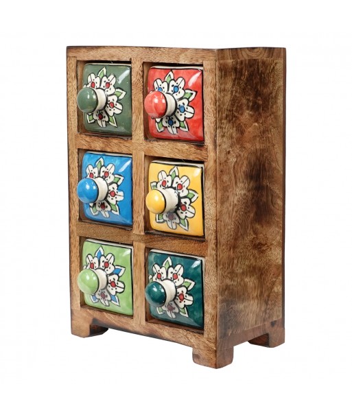 ORIGEN Home Decor Especiero 6 Cajones Cajas Y Joyeros Marrón Rectangular - 23x15x11cm