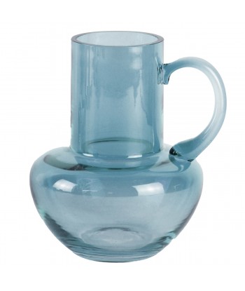ORIGEN Home Decor Jarrón cristal con asas Jarrones Y Portavelas | Jarrón Azul - 17x14x12cm
