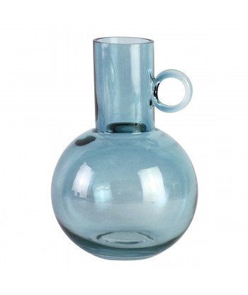 ORIGEN Home Decor Jarrón cristal con asas Jarrones Y Portavelas | Jarrón Azul - 21x15x15cm
