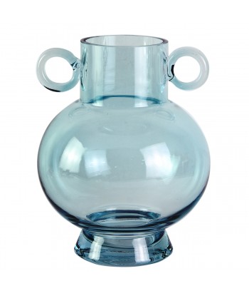 ORIGEN Home Decor Jarrón cristal con asas Jarrones Y Portavelas | Jarrón Azul - 23x16x16cm