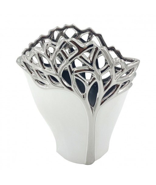 ORIGEN Home Decor Jarrón Jarrones Y Portavelas | Jarrón Plateado - 25x21x8cm