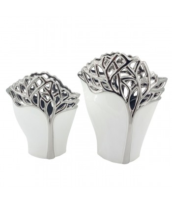 ORIGEN Home Decor Jarrón Jarrones Y Portavelas | Jarrón Plateado - 25x21x8cm