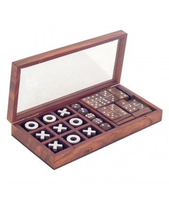 ORIGEN Home Decor Juego tres en raya Juegos | Juego Tres en Raya Marrón - 20x30x3cm