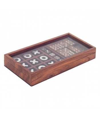 ORIGEN Home Decor Juego tres en raya Juegos | Juego Tres en Raya Marrón - 20x30x3cm