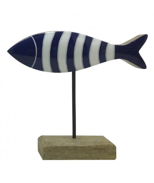 ORIGEN Home Decor Pez De Madera Marinero Azul - Figura de Sobremesa 18x20x5cm