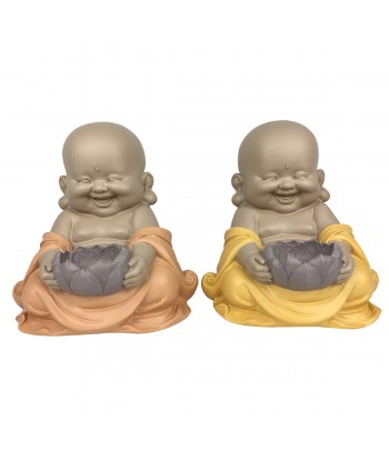 ORIGEN Home Decor Portavela Buda Maitreya 2U Budas Marrón - 24x23x22cm