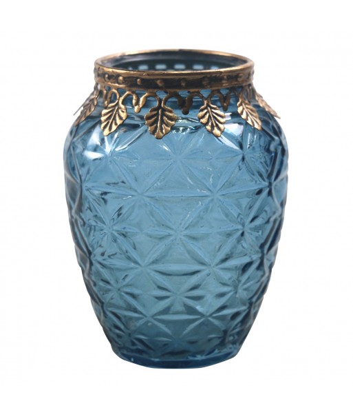 ORIGEN Home Decor Portavela Jarrones Y Portavelas | Portavelas Azul - 11x8x8cm