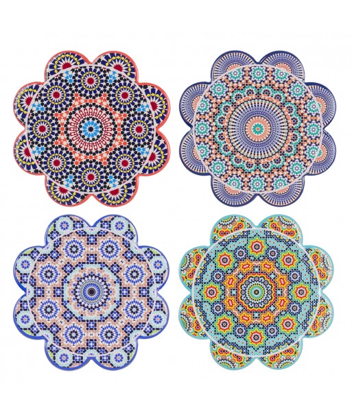ORIGEN Home Decor Posavasos Mandala 4U Gris Redondo - Set de 4 - Ideal para Decoración Vintage de Cocina - Protege