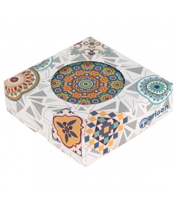 ORIGEN Home Decor Posavasos Mandala 4U Gris Redondo - Set de 4 - Ideal para Decoración Vintage de Cocina - Protege