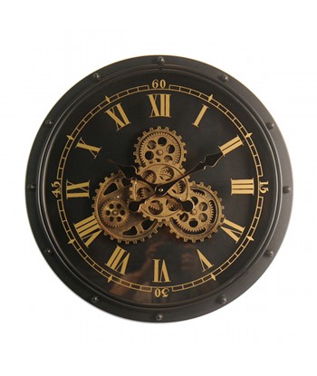 ORIGEN Home Decor Reloj de pared de engranaje Relojes | Reloj Negro Redondo - 46x46x9cm