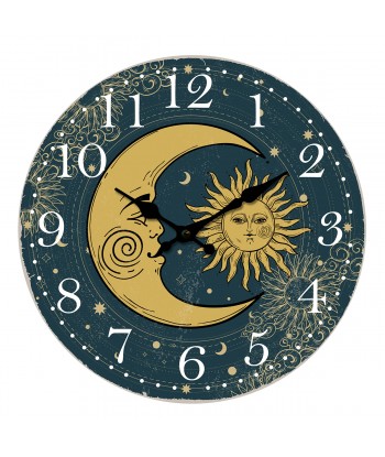 ORIGEN Home Decor Reloj Sol Y Luna Azul Redondo - 34x34x4cm | Decoración de Pared Vintage