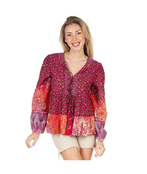 Isla Bonita Moda By SIGRIS - Camisa de Algodón 100% para Mujer, Estampado Animal, Manga Larga