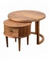 Conjunto de 2 Mesitas Auxiliares de Madera de Acacia