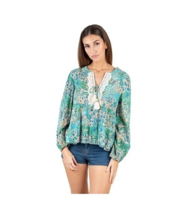 Isla Bonita Moda By SIGRIS - Camisa de Algodón 100% para Mujer, Estampado Animal, Manga Larga