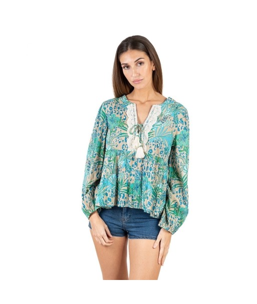 Isla Bonita Moda By SIGRIS - Camisa de Algodón 100% para Mujer, Estampado Animal, Manga Larga