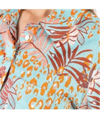Isla Bonita Moda By SIGRIS - Camisa de Algodón 100% para Mujer, Estampado Animal, Manga Larga