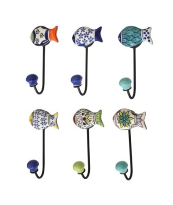 Percha 1 pomo pez 6 unidades, perchero decorativo de madera para colgar ropa, accesorios y decoración del hogar