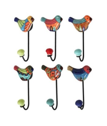 Percha decorativa de madera con 6 pomos en forma de pájaro, perchero ideal para entrada, salón, habitación y