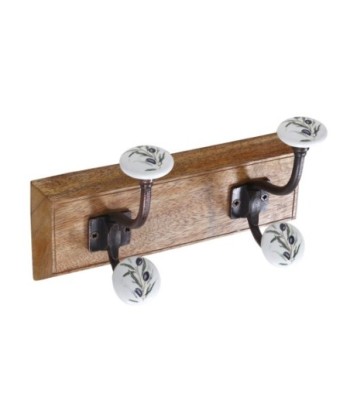 Percha de Madera con 2 Pomos Aceitunas para Colgar Ropa, Accesorios y Decoración en el Hogar