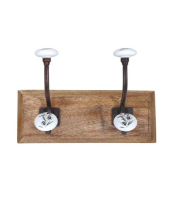 Percha de Madera con 2 Pomos Aceitunas para Colgar Ropa, Accesorios y Decoración en el Hogar