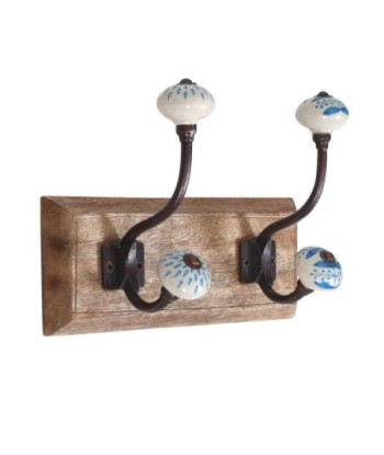 Percha Doble de Madera con 2 Pomos para Decoración de Pared, Perchero Rústico Ideal para Entradas y Pasillos