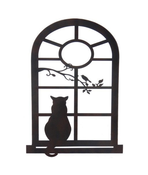 ORIGEN Home Decor Adorno pared silueta gato Apliques Metal | Aplique Metal Gris - 70x50x1cm