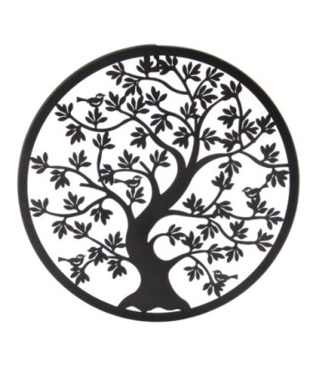 ORIGEN Home Decor Adorno Árbol de la vida Apliques Metal | Aplique Metal Gris Redondo - 30x30x1cm