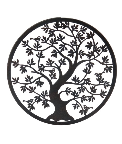 ORIGEN Home Decor Adorno Árbol de la vida Apliques Metal | Aplique Metal Gris Redondo - 30x30x1cm