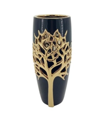 ORIGEN Home Decor Jarrón arbol de vida Jarrones Y Portavelas | Jarrón Negro - 30x13x13cm