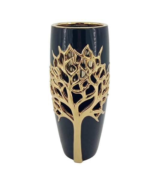 ORIGEN Home Decor Jarrón arbol de vida Jarrones Y Portavelas | Jarrón Negro - 30x13x13cm