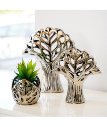 ORIGEN Home Decor Figura Árbol Jarrones Y Portavelas | Figura de Sobremesa Plateado - 23x19x10cm