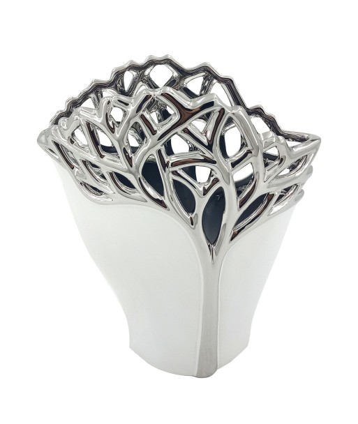 ORIGEN Home Decor Jarrón Jarrones Y Portavelas | Jarrón Plateado - 25x21x8cm