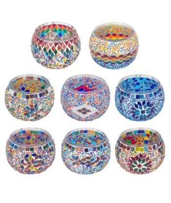 ORIGEN Home Decor Portavelas mosaico cuenco Jarrones Y Portavelas | Portavelas Naranja - 8x11x11cm
